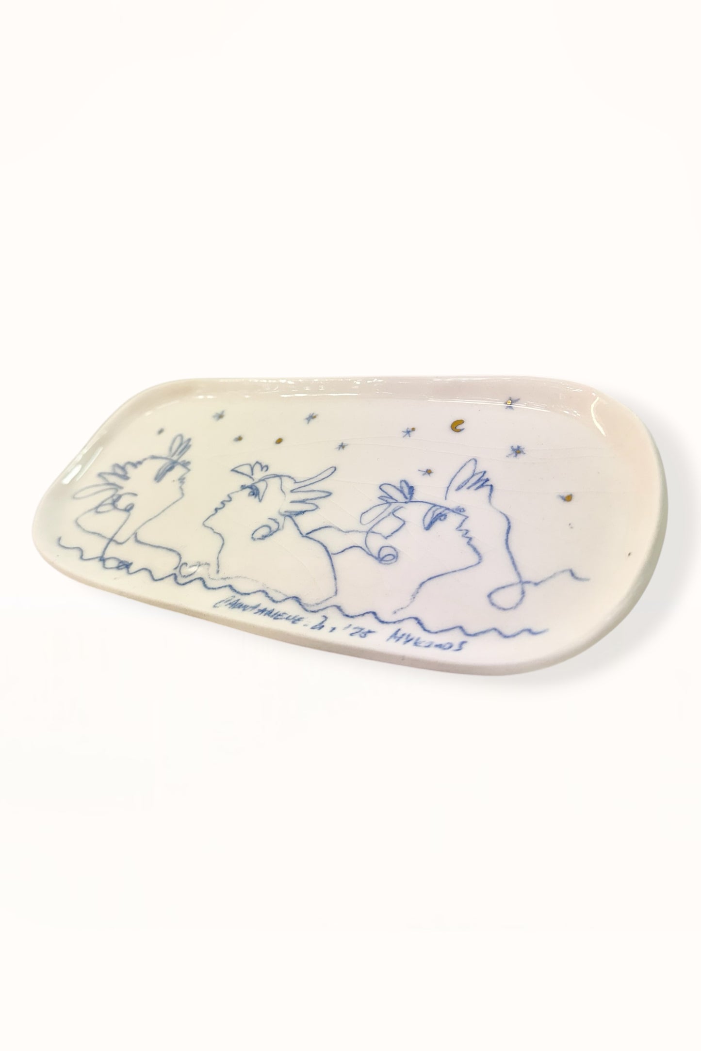 ELONGATED CERAMIC PLATE | BLUE & GOLD -  No. 1