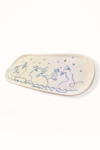 ELONGATED CERAMIC PLATE | BLUE & GOLD -  No. 1