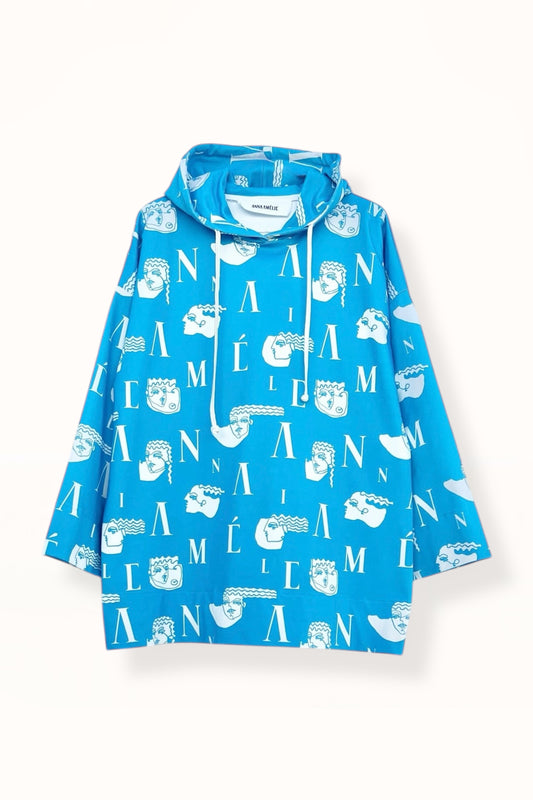 MYKONOS HOODIE - LOGO HEADS PRINT | LIGHT BLUE