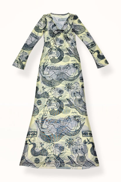 V-NECK MESH DRESS - "MERMAID PRINT" | LEMON BUTTER & GREY