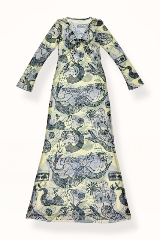 V-NECK MESH DRESS - "MERMAID PRINT" | LEMON BUTTER & GREY