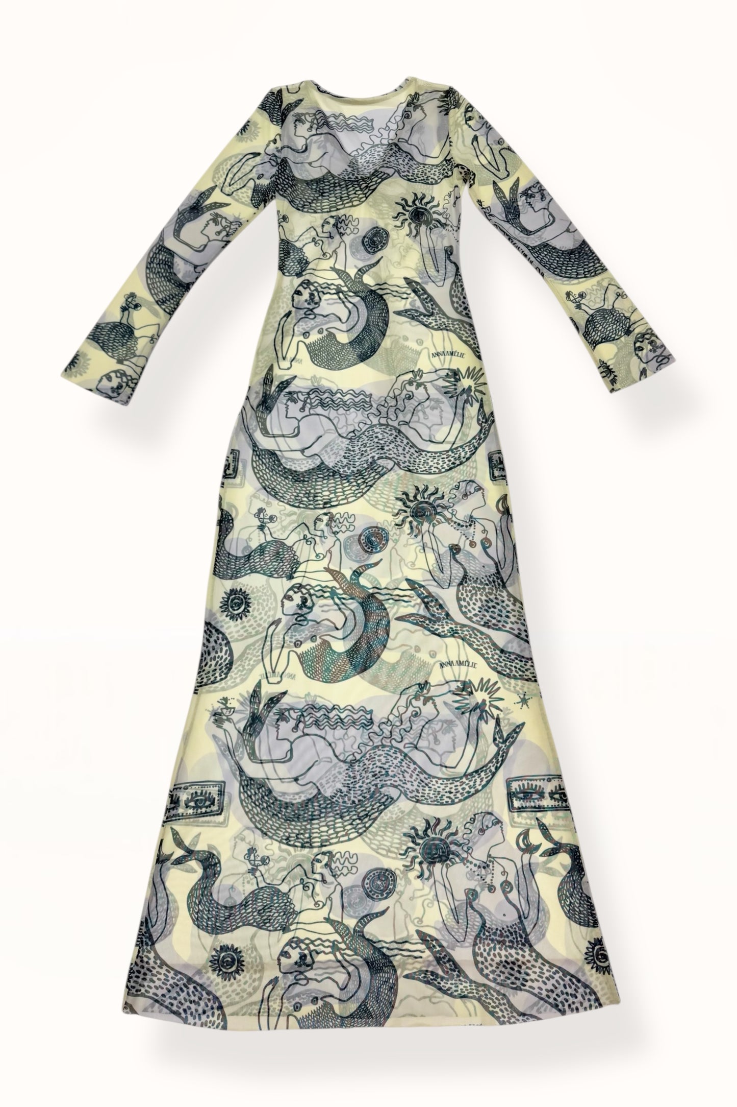 V-NECK MESH DRESS - "MERMAID PRINT" | LEMON BUTTER & GREY