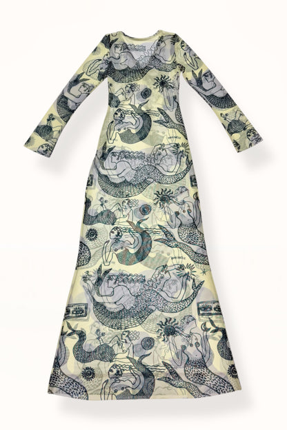 V-NECK MESH DRESS - "MERMAID PRINT" | LEMON BUTTER & GREY