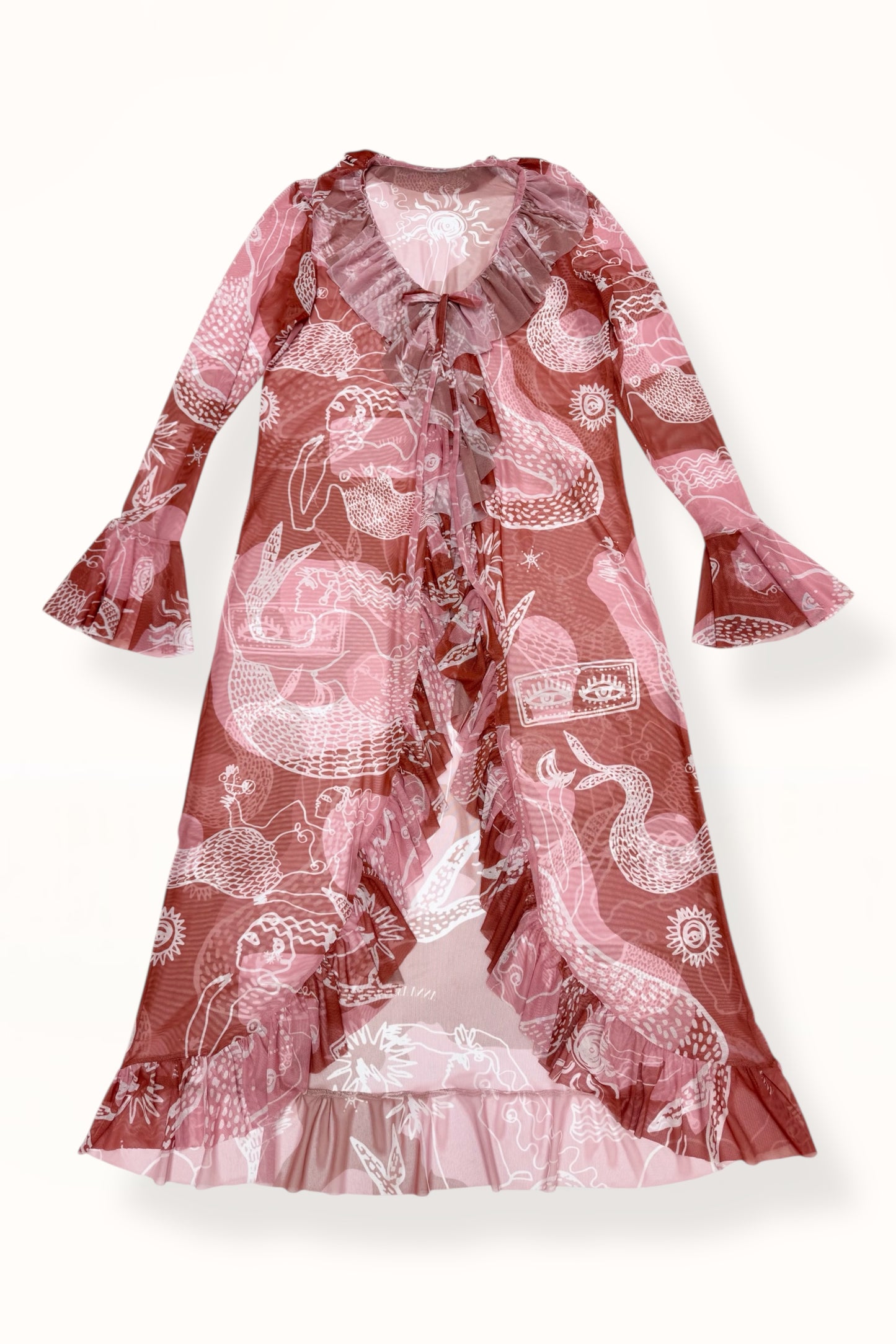 RUFFLE MESH ROBE - "MERMAID PRINT" | RUSTY PINK