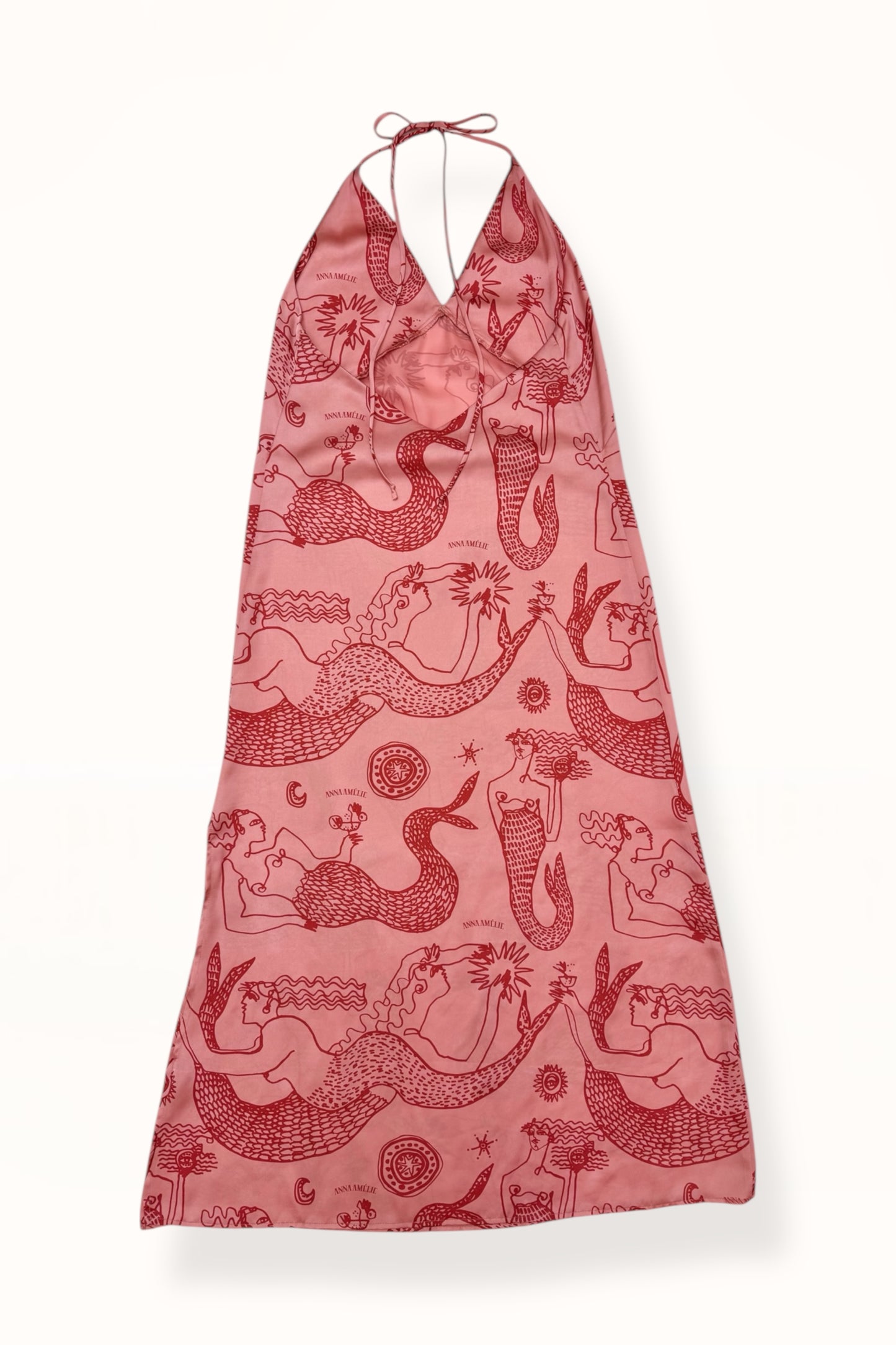 HALTER NECK DRESS w. SCARF - MERMAID PRINT  | PINK & RED
