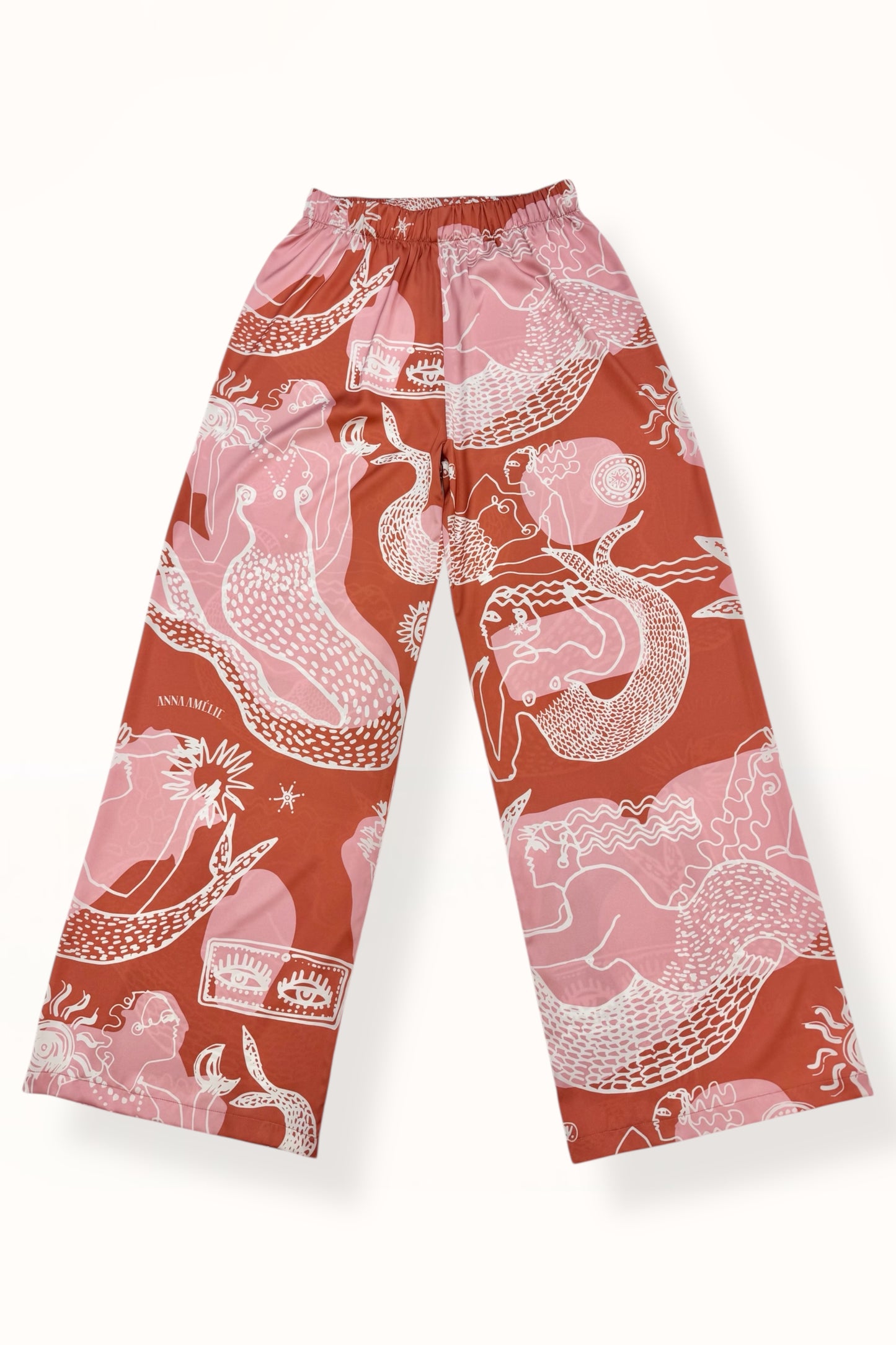 STRAIGHT CUT SATIN PANTS - "MERMAID PRINT"  | RUSTY PINK