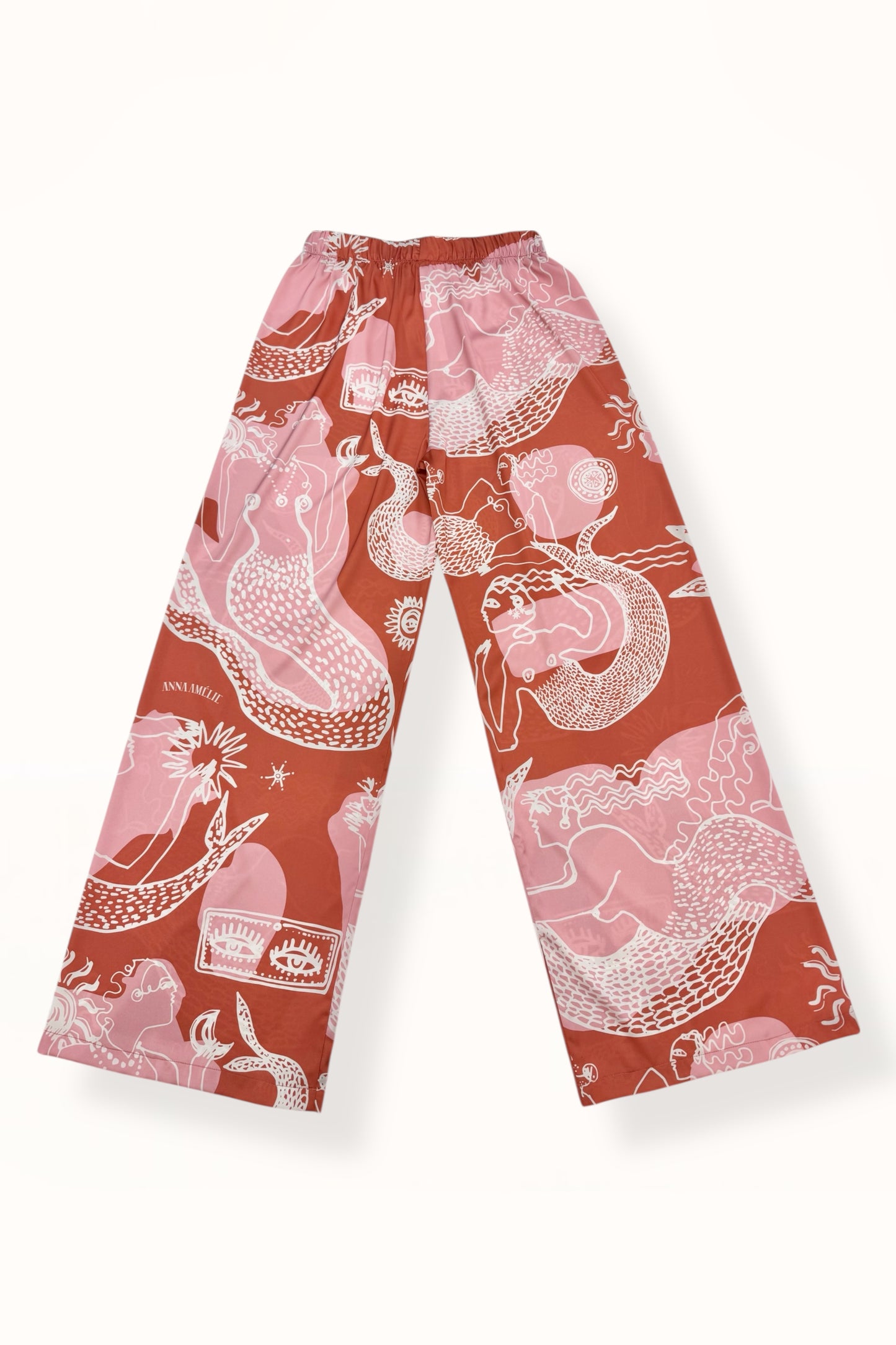 STRAIGHT CUT SATIN PANTS - "MERMAID PRINT"  | RUSTY PINK