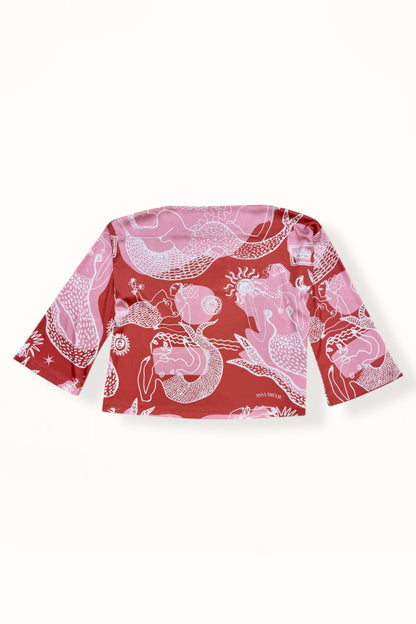 BOAT NECK SATIN TOP - "MERMAID PRINT"  | RUSTY PINK