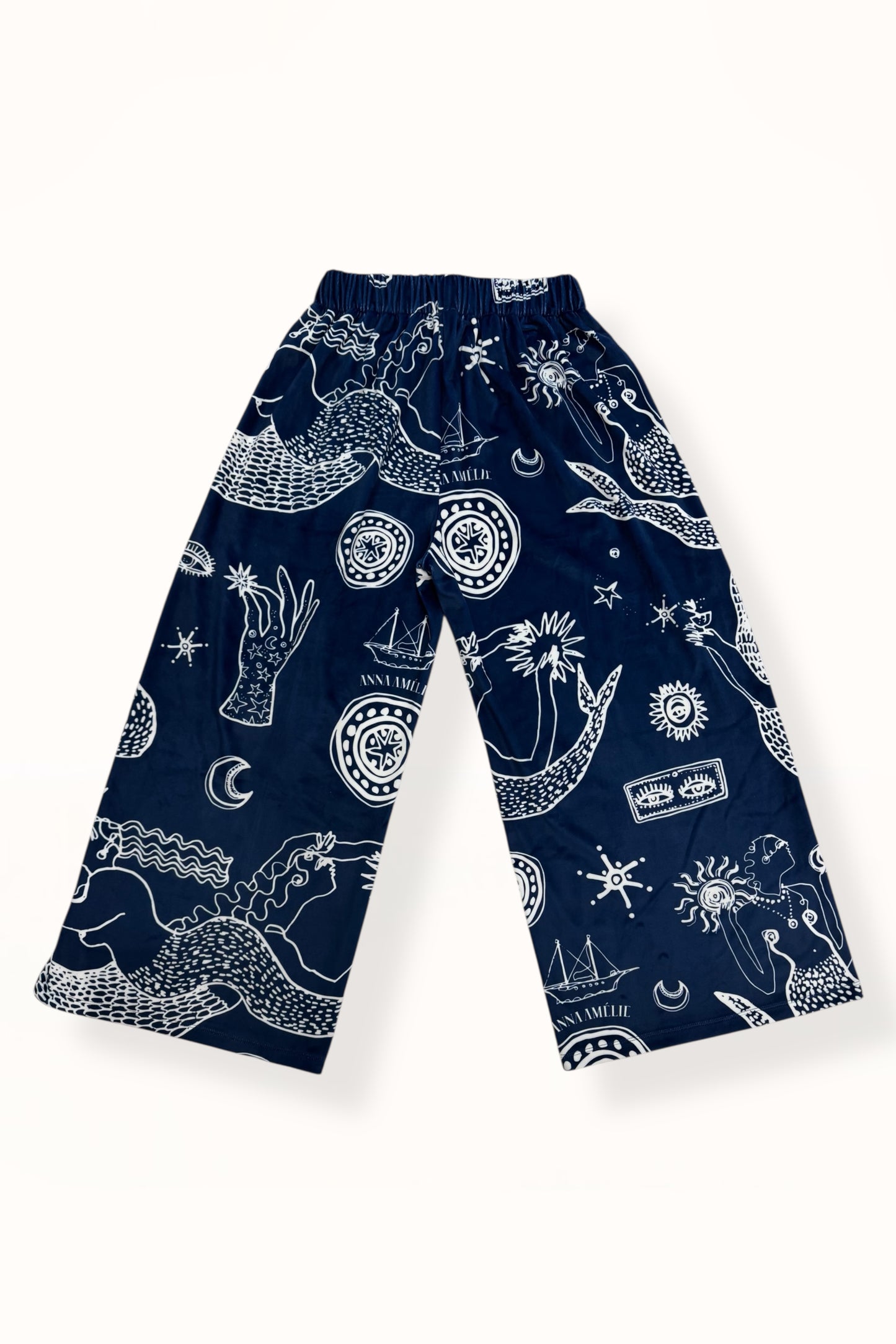 VELVET WIDE CROP PANTS  - “MERMAID PRINT”  | MIDNIGHT BLUE & WHITE