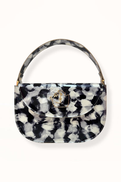 AUDREY BAG - GREY & BLACK MARBLED PATENT LEATHER