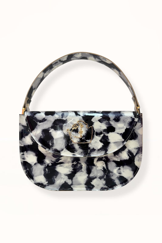 AUDREY BAG - GREY & BLACK MARBLED PATENT LEATHER