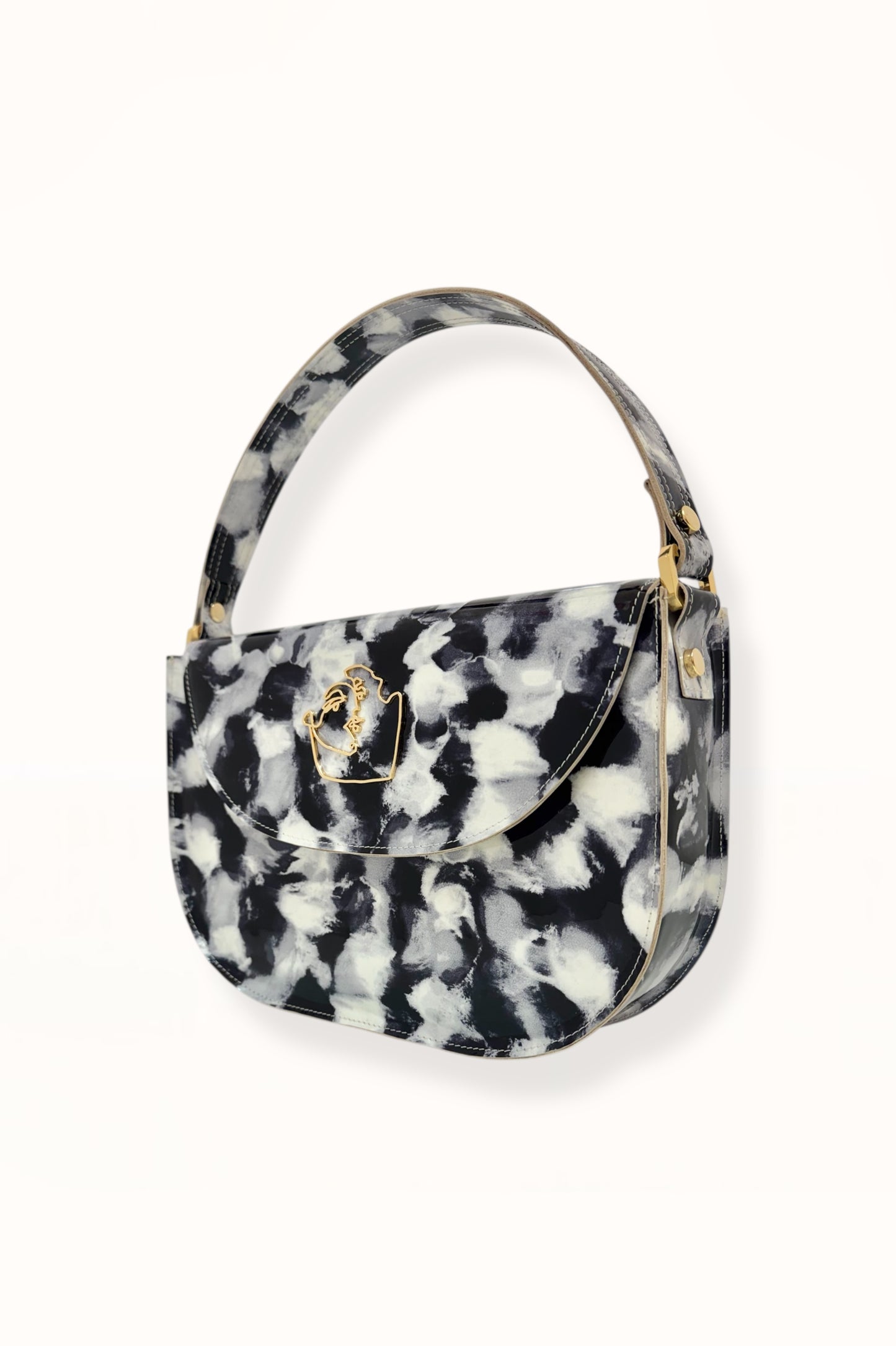 AUDREY BAG - GREY & BLACK MARBLED PATENT LEATHER