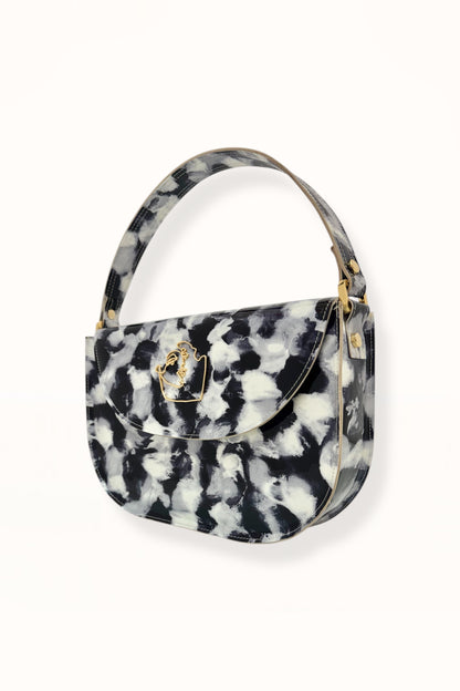 AUDREY BAG - GREY & BLACK MARBLED PATENT LEATHER