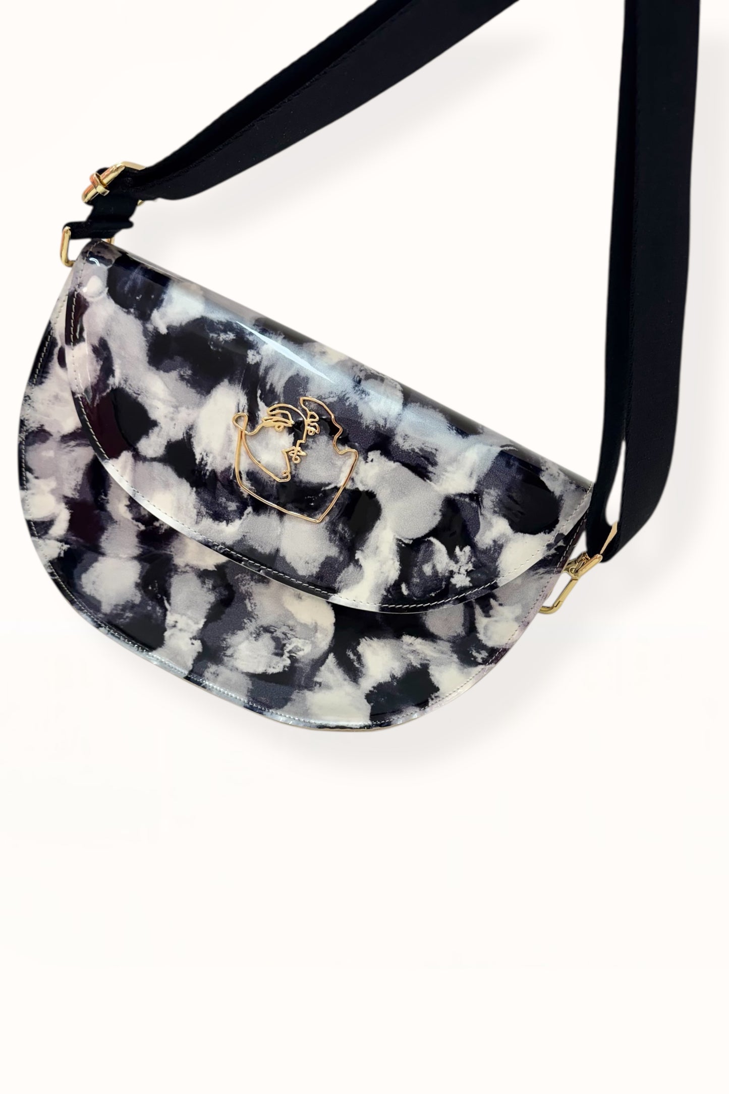 SIENNA BAG - GREY & BLACK MARBLED PATENT LEATHER