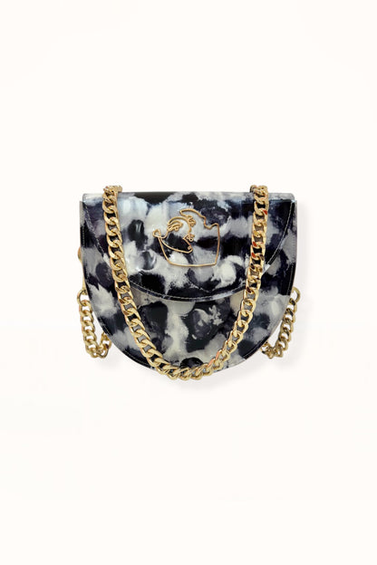 DORIS BAG - GREY & BLACK MARBLED PATENT LEATHER