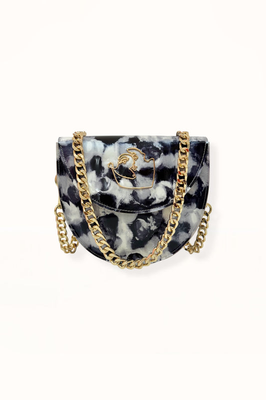 DORIS BAG - GREY & BLACK MARBLED PATENT LEATHER