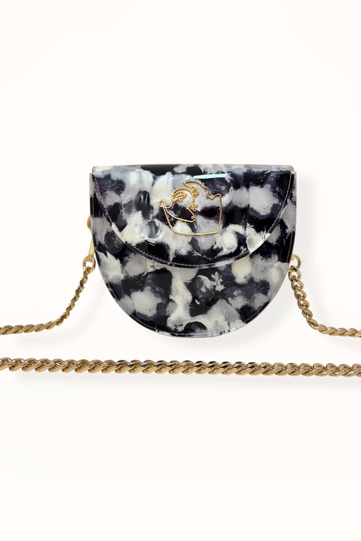 DORIS BAG - GREY & BLACK MARBLED PATENT LEATHER