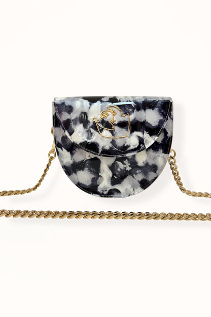 DORIS BAG - GREY & BLACK MARBLED PATENT LEATHER