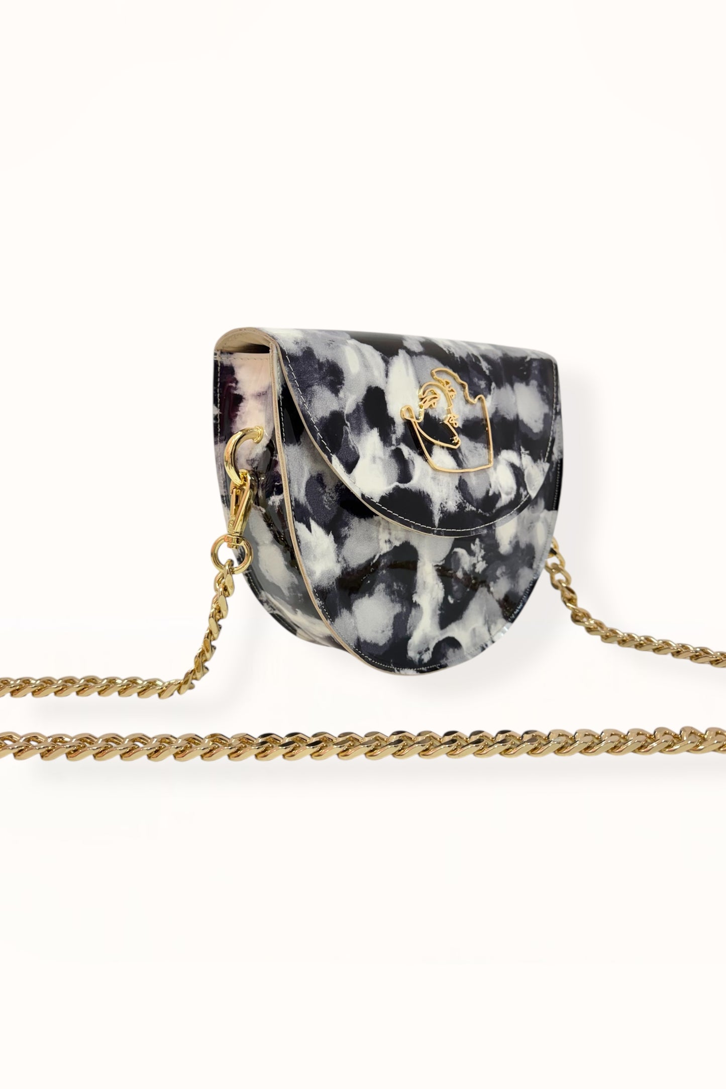 DORIS BAG - GREY & BLACK MARBLED PATENT LEATHER