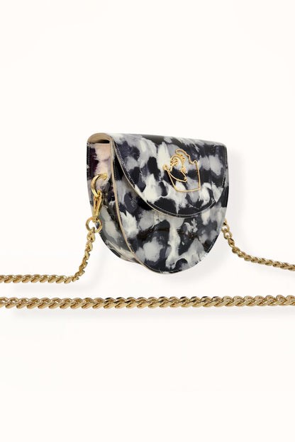 DORIS BAG - GREY & BLACK MARBLED PATENT LEATHER
