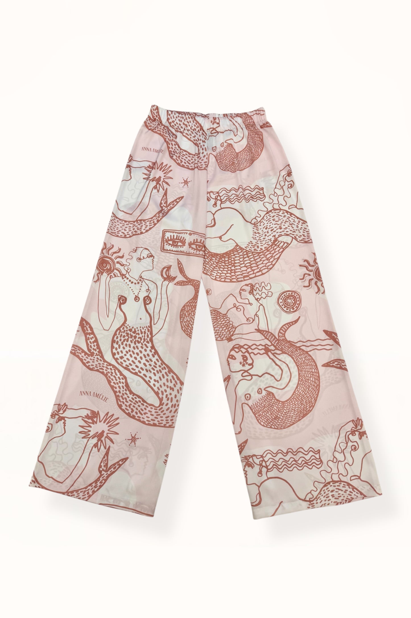 STRAIGHT CUT SATIN PANTS - "MERMAID PRINT"  | SOFT PINK