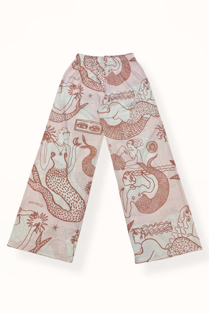 STRAIGHT CUT SATIN PANTS - "MERMAID PRINT"  | SOFT PINK