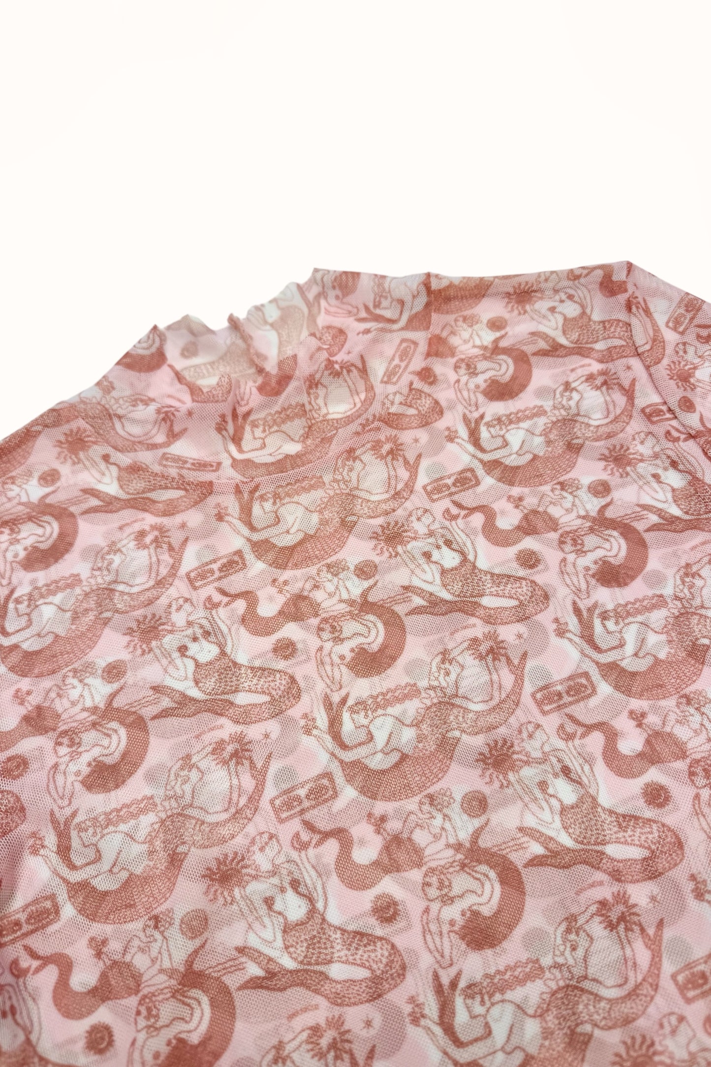 RUFFLE CUFF TATTOO MESH TOP - "MERMAID PRINT"  | SOFT PINK