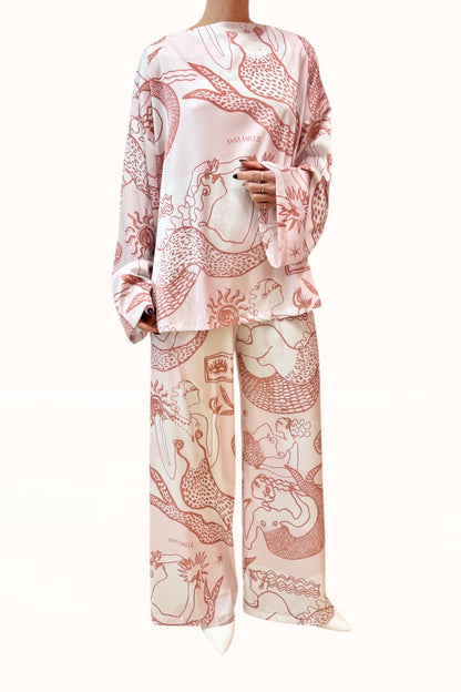 BOAT NECK SATIN TOP - "MERMAID PRINT"  | SOFT PINK