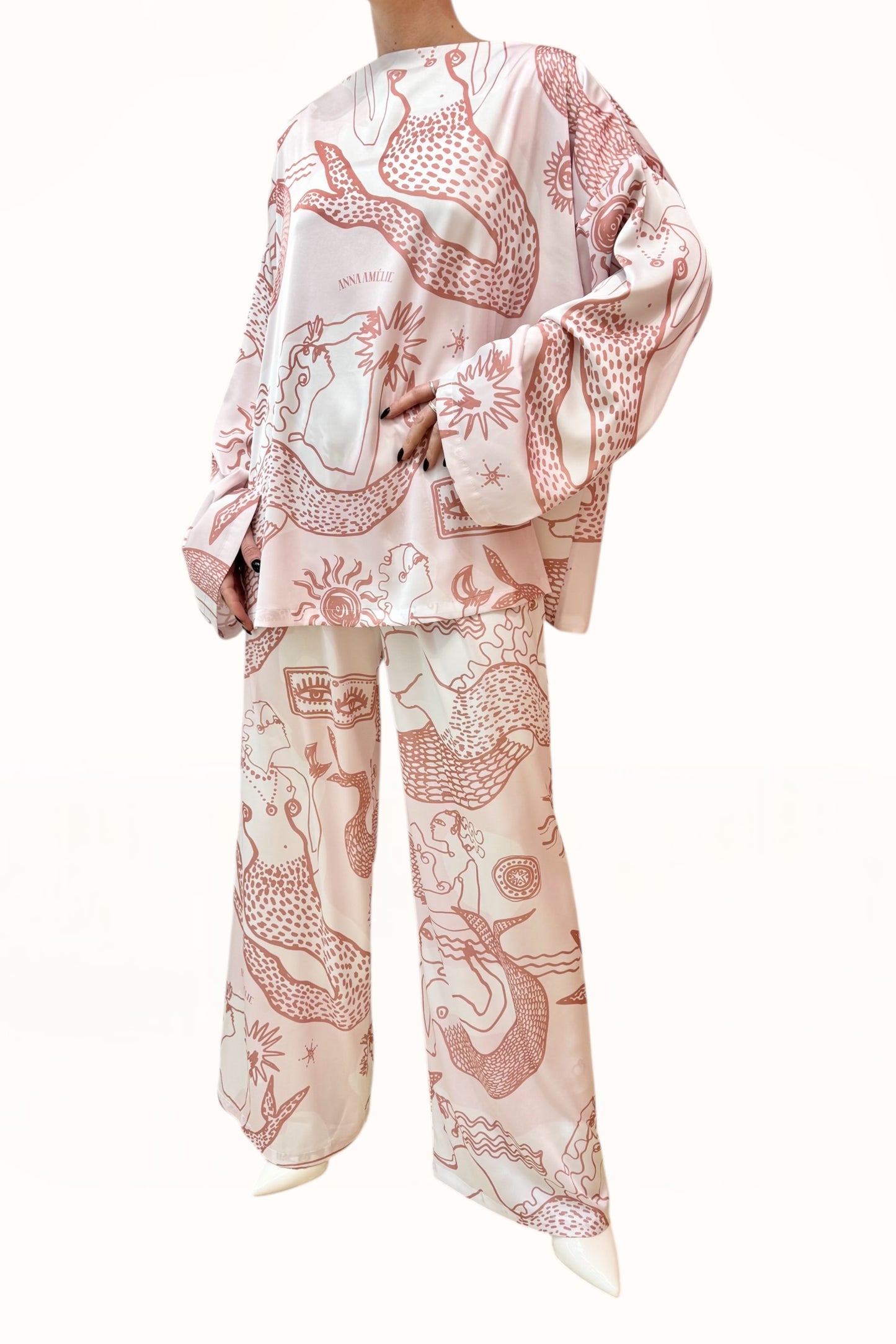 BOAT NECK SATIN TOP - "MERMAID PRINT"  | SOFT PINK