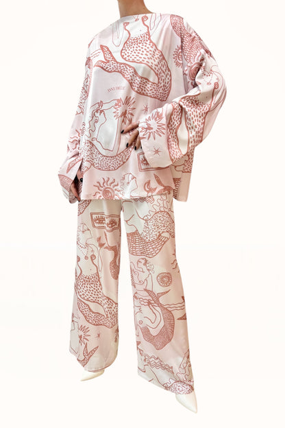 BOAT NECK SATIN TOP - "MERMAID PRINT"  | SOFT PINK