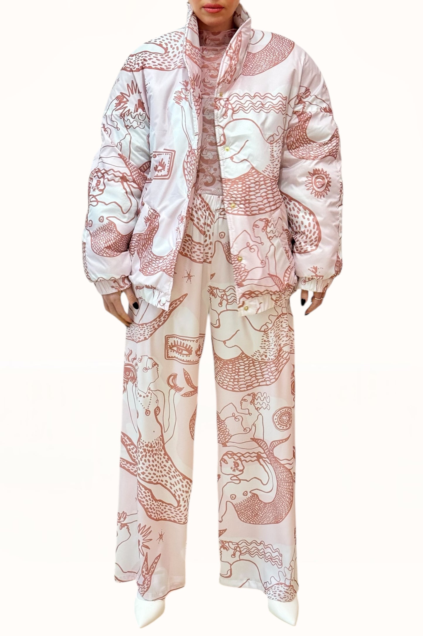 AMELIOU 2.0 PUFFER JACKET  - "MERMAID PRINT" | SOFT PINK