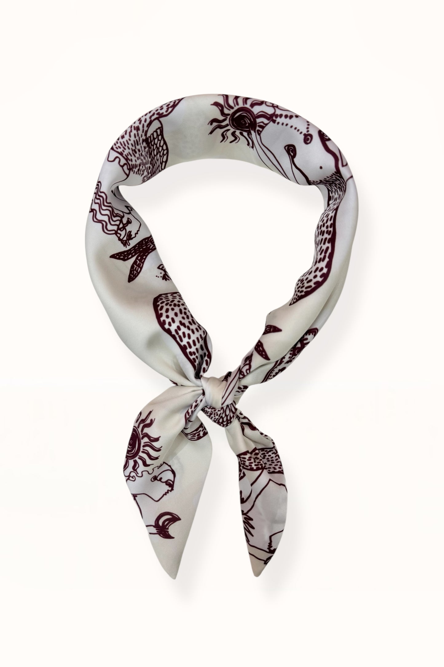 TRIANGLE SCARF  - “MERMAID PRINT” | OFF WHITE & EGGPLANT