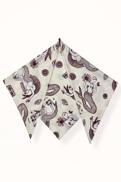 TRIANGLE SCARF  - “MERMAID PRINT” | OFF WHITE & EGGPLANT