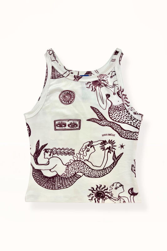 VELVET TANK TOP  - “MERMAID PRINT” | OFF WHITE & EGGPLANT