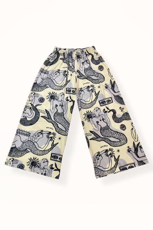 VELVET WIDE CROP PANTS  - “MERMAID PRINT”  | LEMON BUTTER & GREY