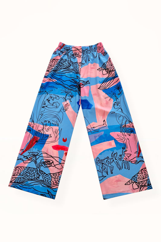 STRAIGHT CUT PANTS - "EDEN PRINT" | BLUE & PINK 