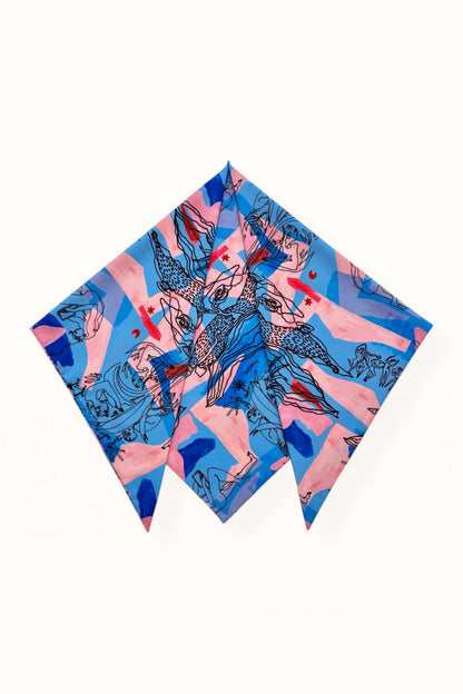 TRIANGLE SCARF  - “EDEN PRINT” | BLUE & PINK