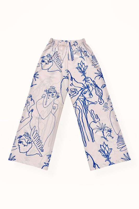 STRAIGHT CUT PANTS - “ARCADIA PRINT” | BLUE & OFF WHITE 