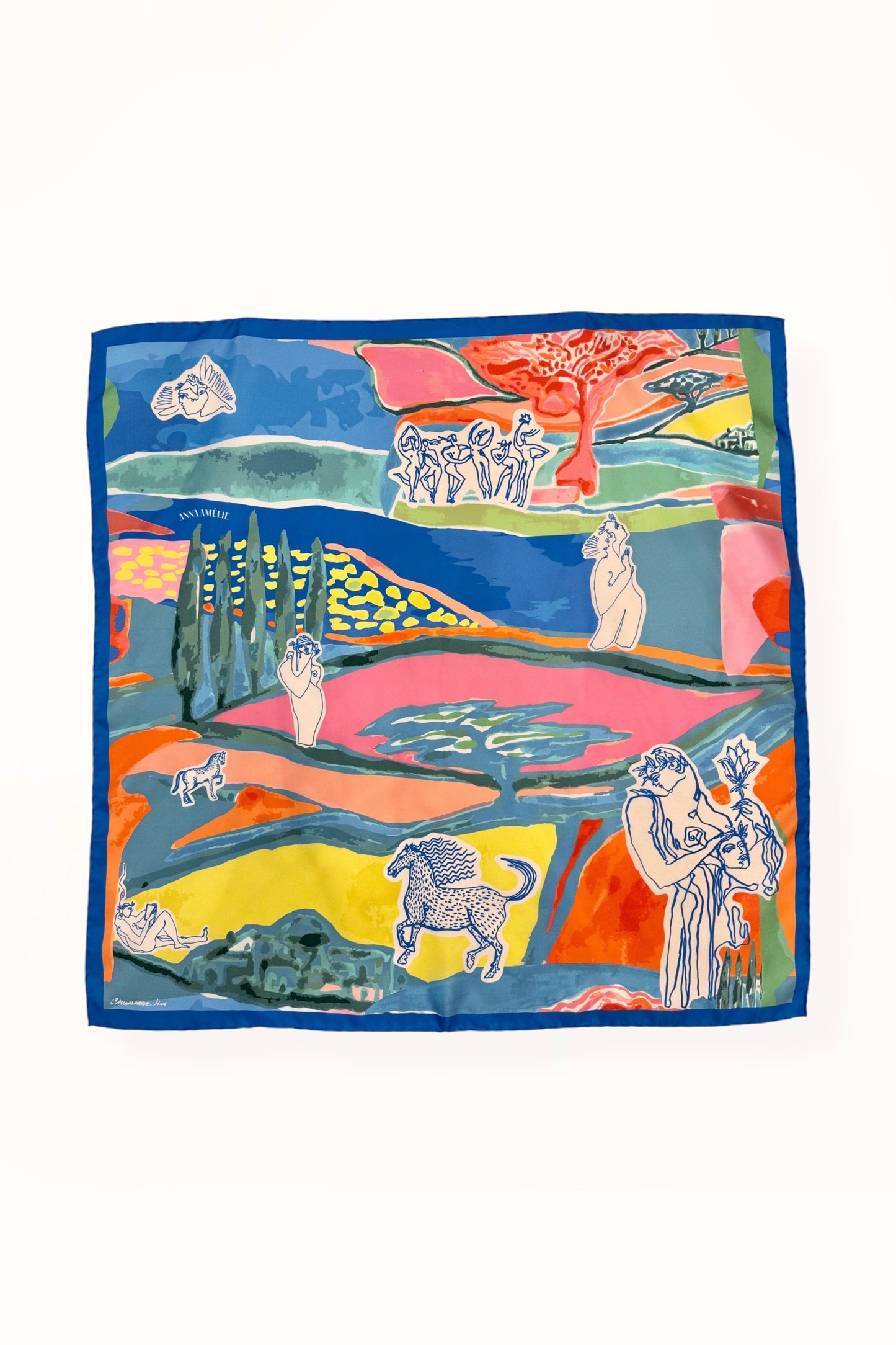 SILK SQUARE SCARF - “ARCADIA PRINT” | GREEK BLUE