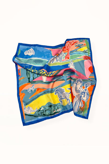 SILK SQUARE SCARF - “ARCADIA PRINT” | GREEK BLUE