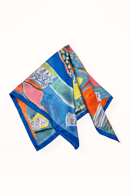 SILK SQUARE SCARF - “ARCADIA PRINT” | GREEK BLUE