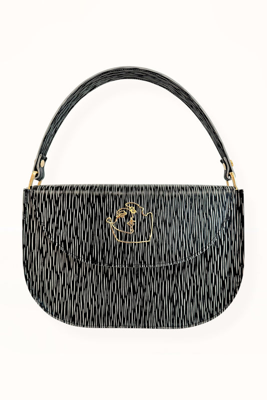 AUDREY BAG - BLACK & WHITE WOOD GRAIN LEATHER