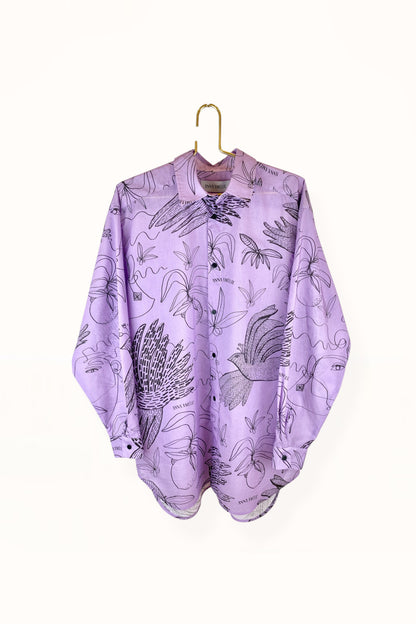 Special Pre-Order |  BUTTON DOWN SHIRT  |  “BIRDS PRINT” - PURPLE