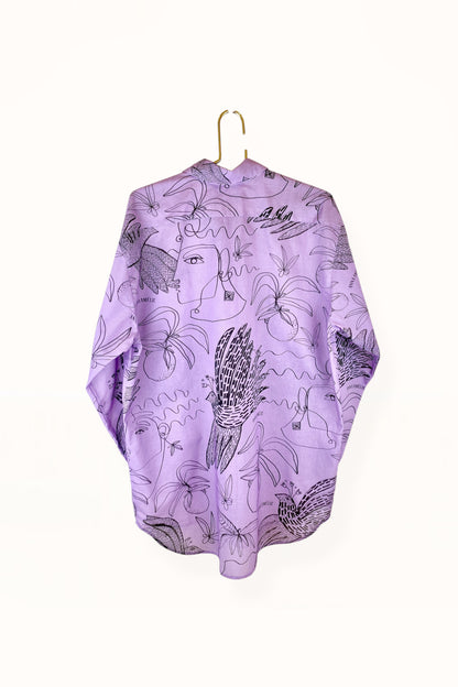 Special Pre-Order |  BUTTON DOWN SHIRT  |  “BIRDS PRINT” - PURPLE