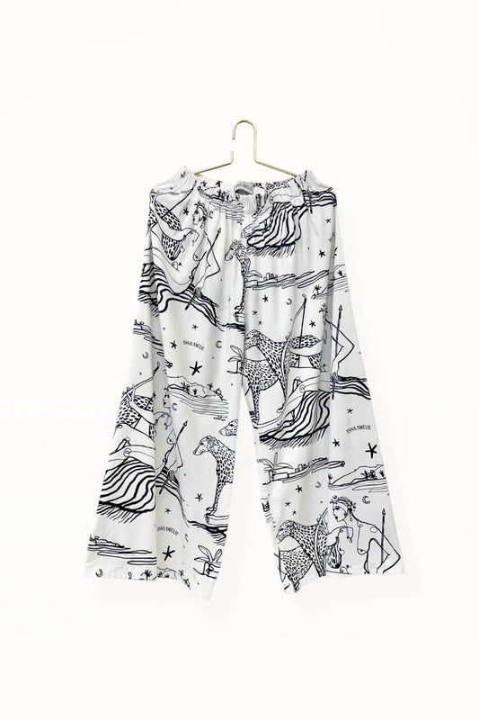 Special Pre-Order |  ELASTICATED WAIST PANTS  |  “ARTEMIS PRINT” - WHITE AND MIDNIGHT BLUE