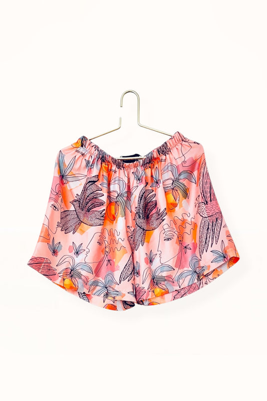 Special Pre-Order |  FLOWY SHORTS | “BIRDS PRINT” - PINK