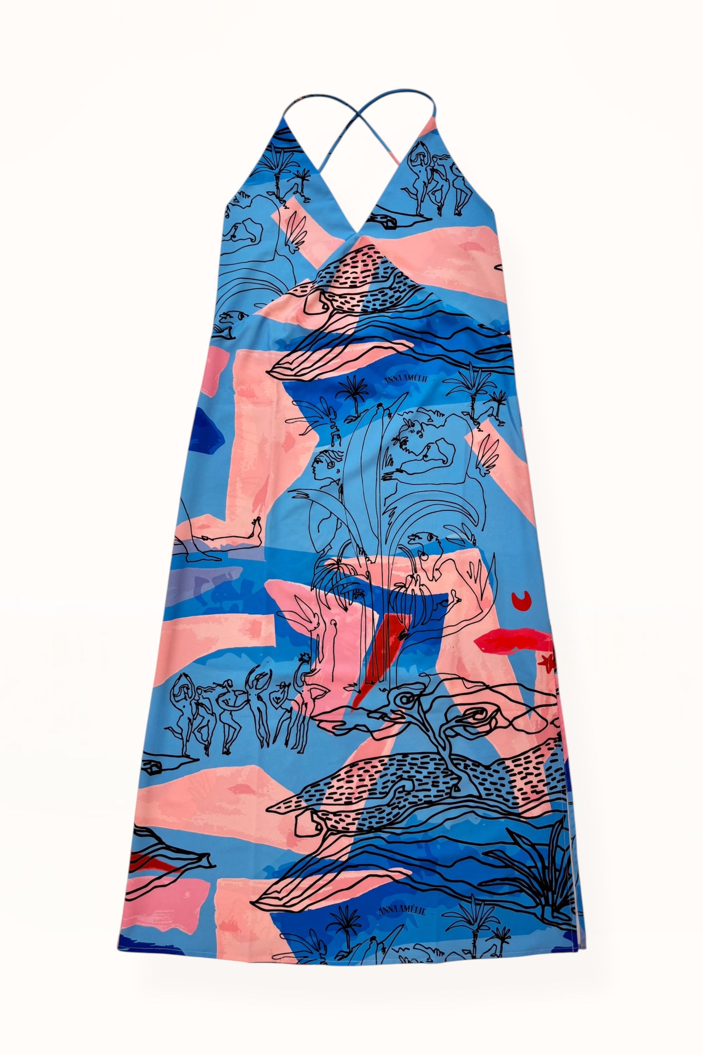 TIE BACK MAXI DRESS - "EDEN PRINT" | BLUE & PINK