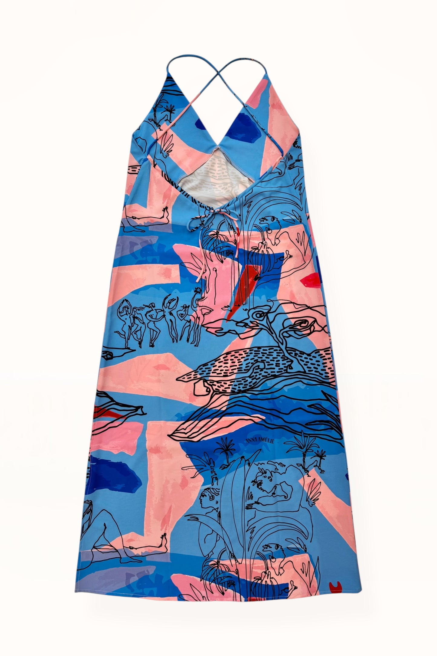 TIE BACK MAXI DRESS - "EDEN PRINT" | BLUE & PINK