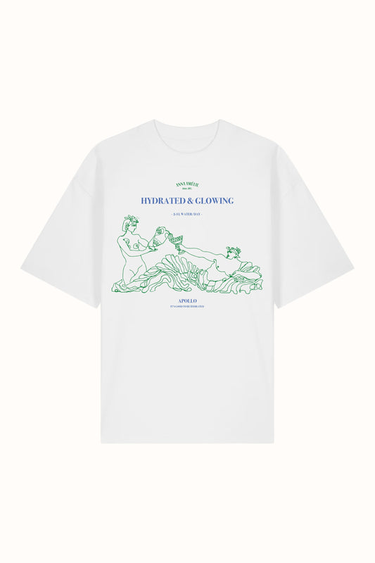 “HYDRATED & GLOWING” OVERSIZED T-SHIRT | WHITE