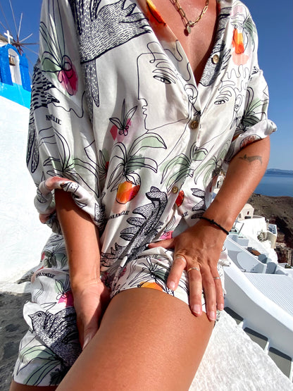 Special Pre-Order |  BUTTON DOWN SHIRT  |  “BIRDS PRINT” - WHITE & MULTICOLOR
